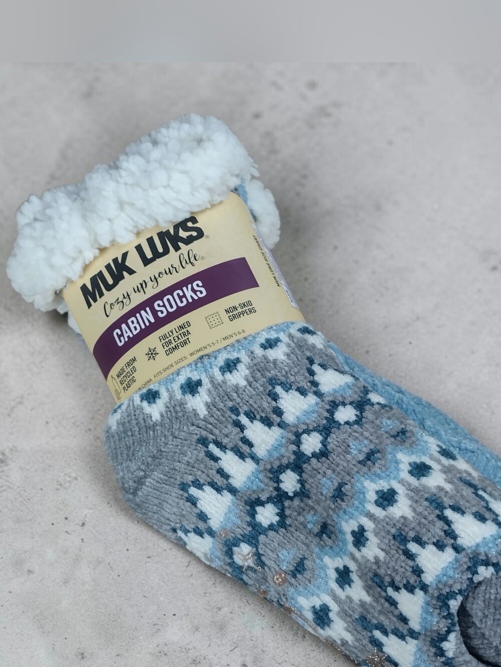 MUK LUKS Cabin Socks 2 Pair Pack Faux Fur Lined Size Small NEW Warmth Protection